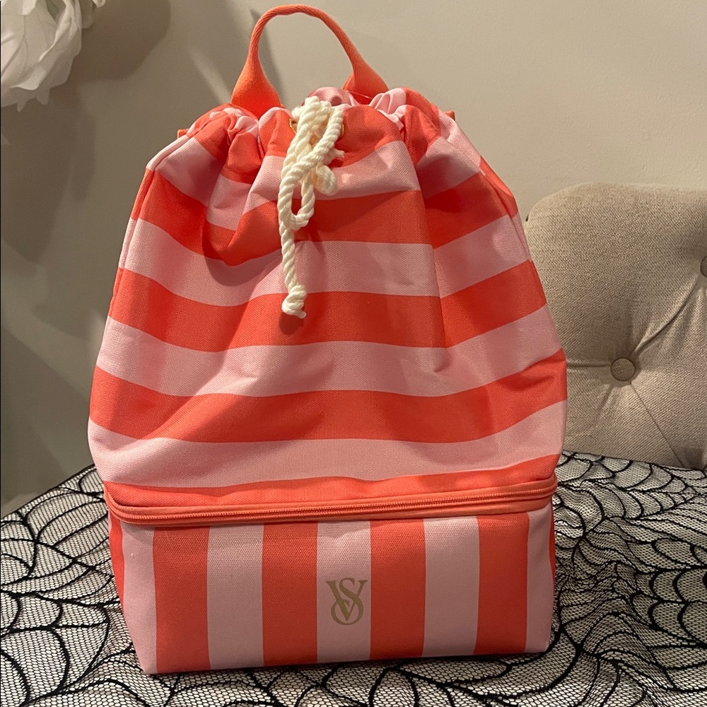 Victoria’s Secrests Striped Pink and Orange Drawstring Bag